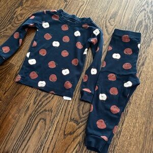 Petit Lem Navy Pajama Set with Red Apple Design